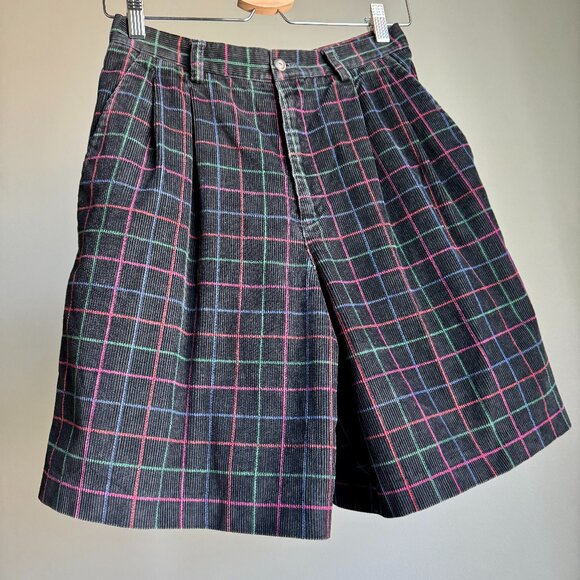 liz sport Pants - Corduroy Vintage Shorts Wide Leg 28W Plaid
